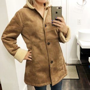 Lands End warm brown furry coat size Medium